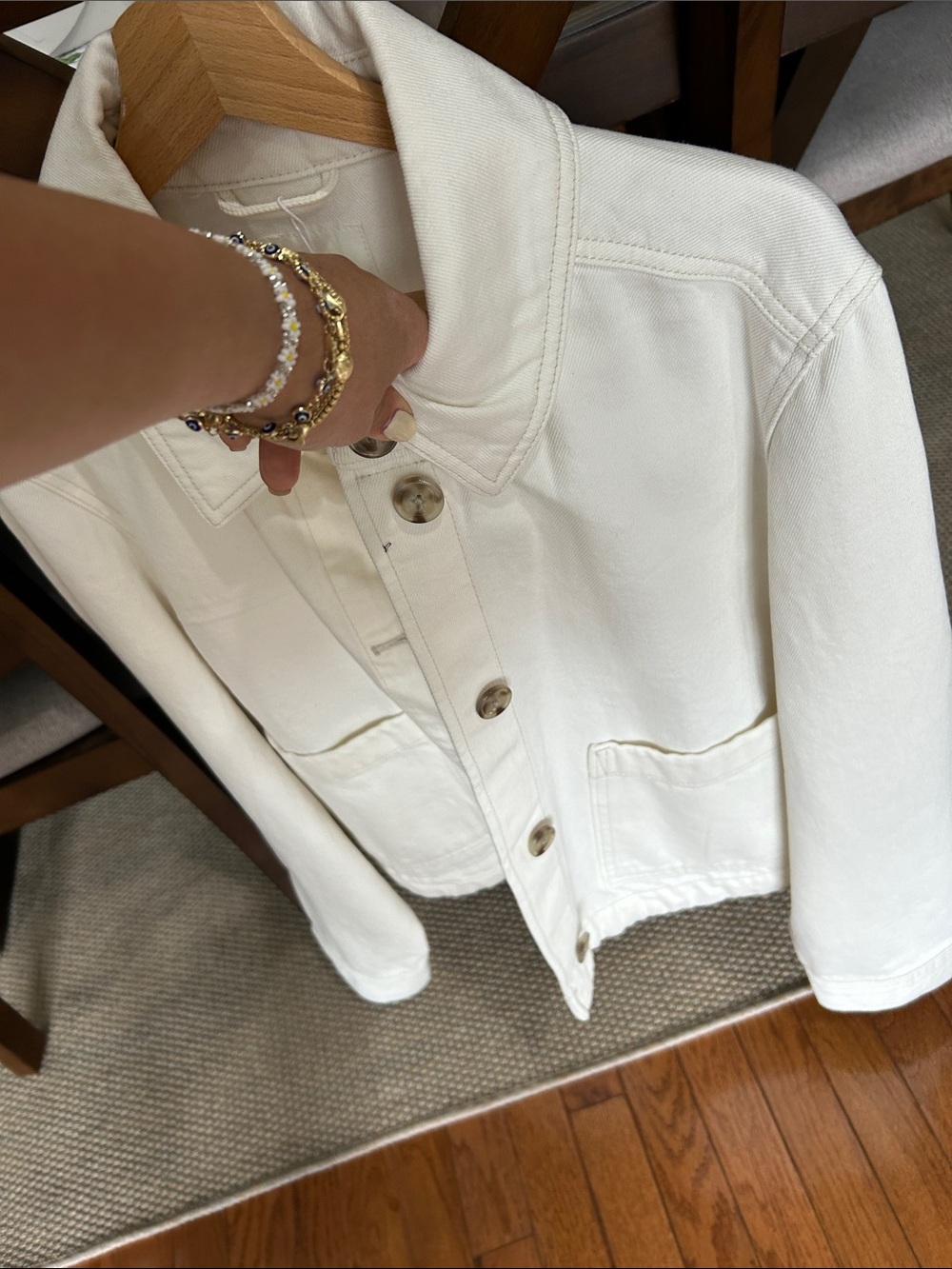 NWOT H&M Women's Cream Cotton Button-Front Jacket - Picture 3 of 5
